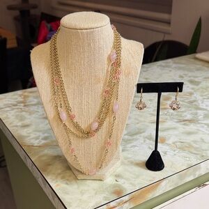 Elegant Gold and Pink Necklace and Earring Set
